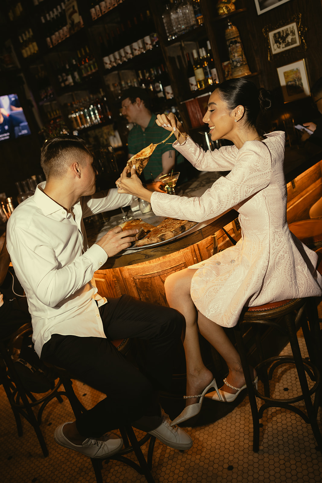 Couple Eating Pizza Engagement Photos in New York City Fun Couple Photos