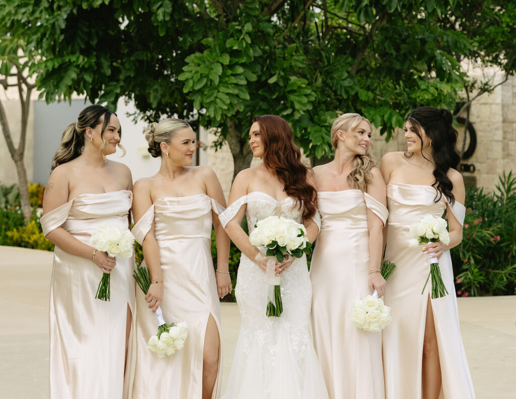 Bride and Bridesmaid Portraits at Dreams Playa Mujeres Mexico Wedding