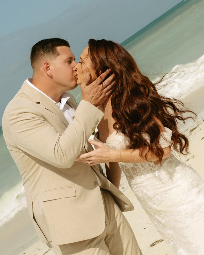 Bride and Groom First Look at Dreams Playa Mujeres Mexico Wedding