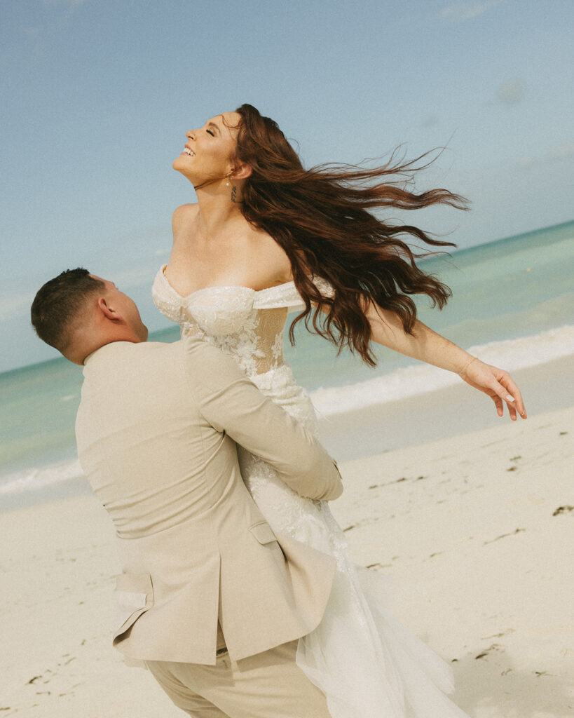 Bride and Groom First Look at Dreams Playa Mujeres Mexico Wedding