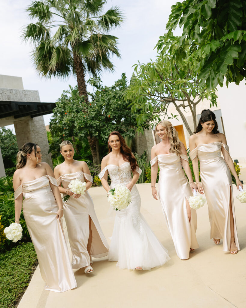 Bride and Bridesmaid Portraits at Dreams Playa Mujeres Mexico Wedding