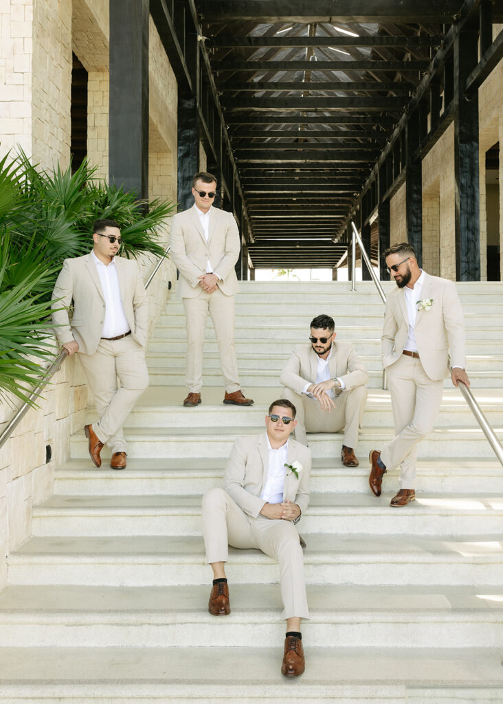 Groom and Groomsmen Portrait at Dreams Playa Mujeres Mexico Wedding