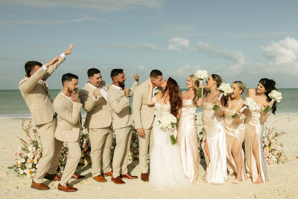 Beach Wedding Party at Dreams Playa Mujeres Mexico Wedding