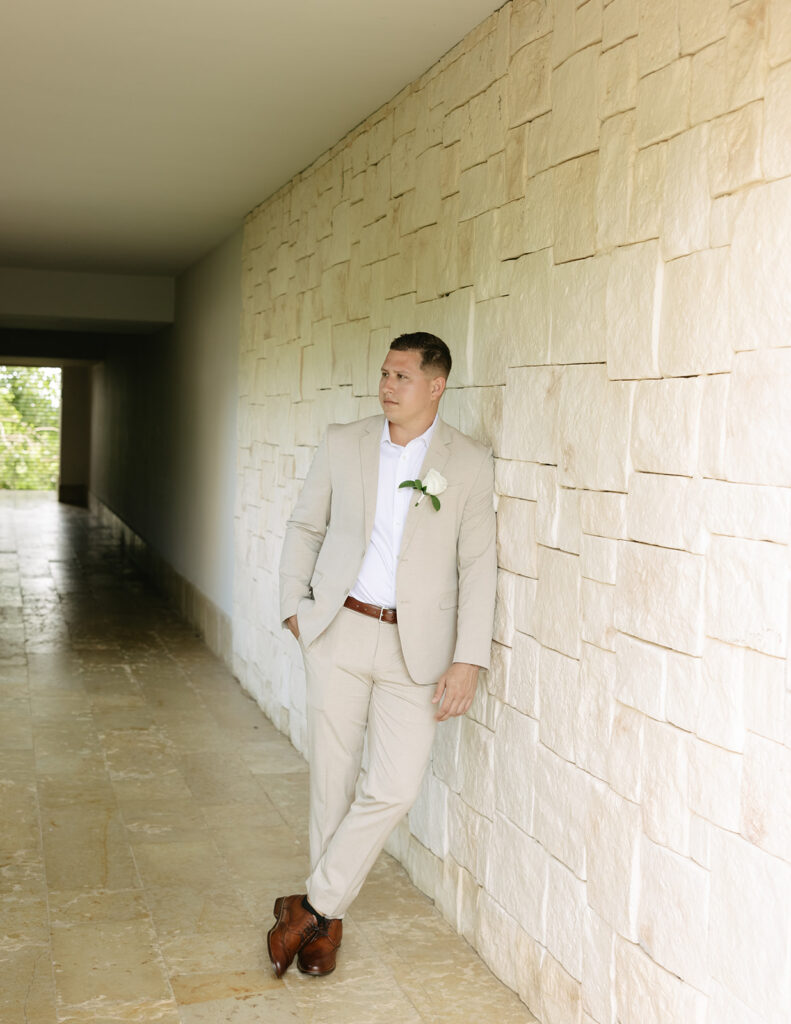 Groom Getting Ready Portraits at Dreams Playa Mujeres Mexico Wedding