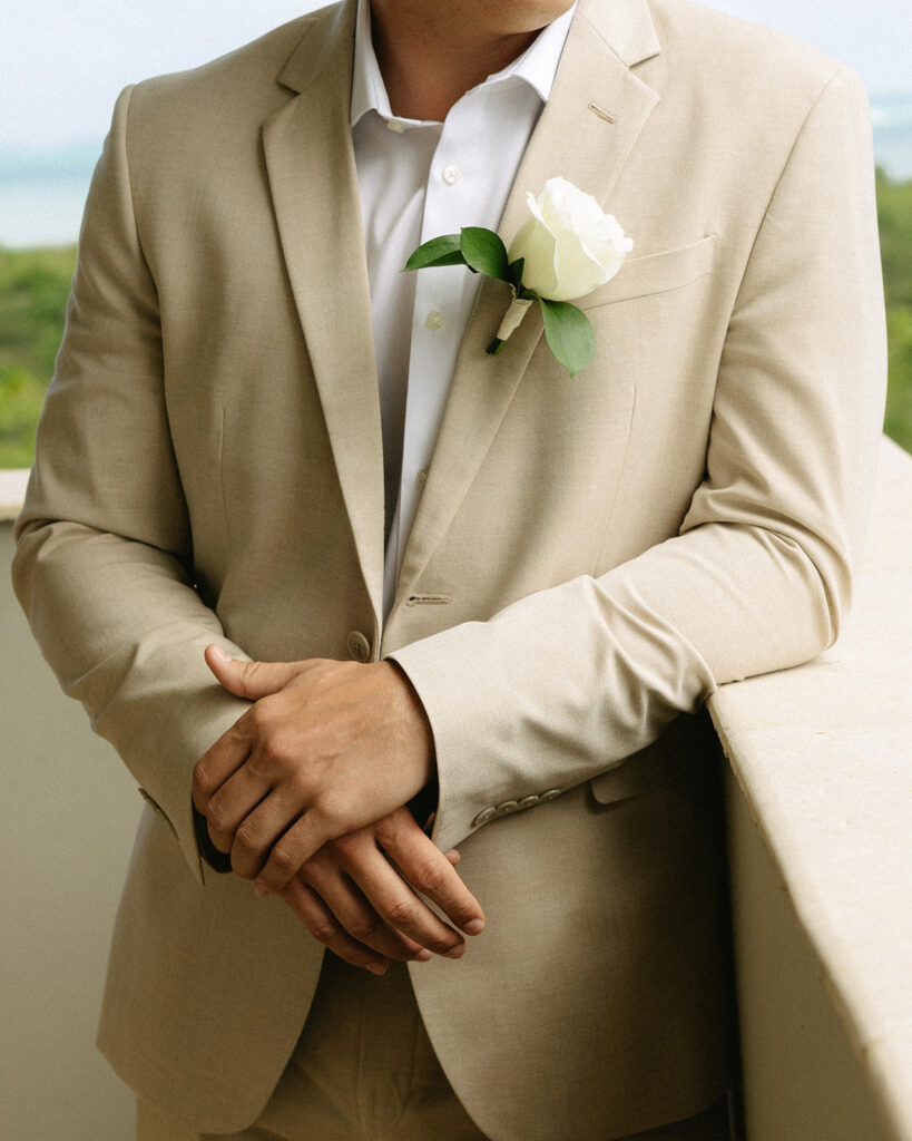 Groom Getting Ready Portraits at Dreams Playa Mujeres Mexico Wedding