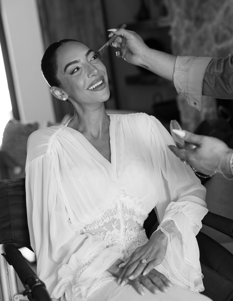 Bride getting ready at Hacienda De Las Palmas in Black and White