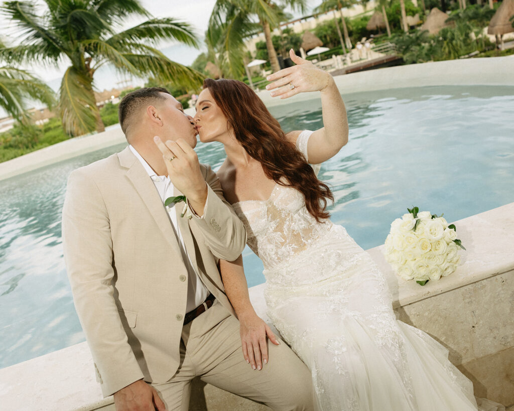 Bride and Groom First Look at Dreams Playa Mujeres Mexico Wedding
