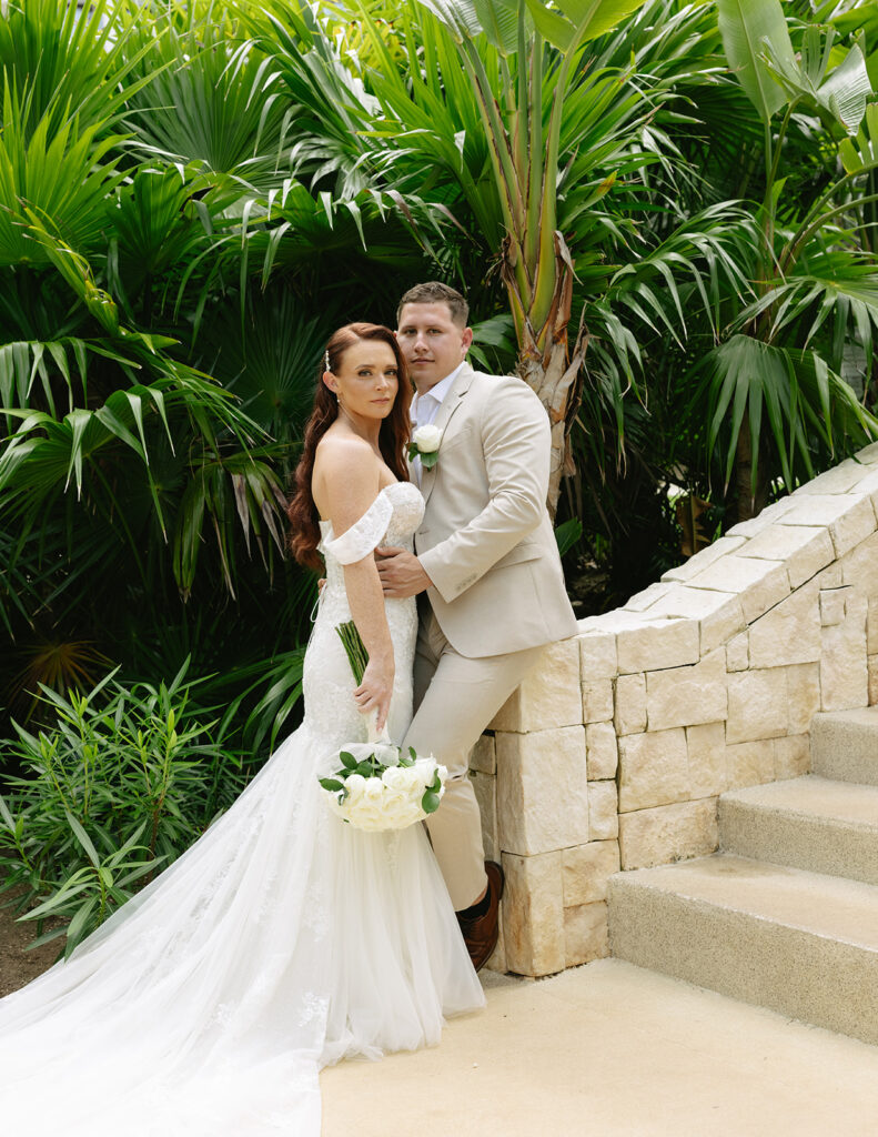 Bride and Groom First Look at Dreams Playa Mujeres Mexico Wedding