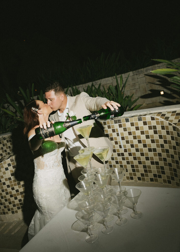 Champagne Tower Wedding Reception at Dreams Playa Mujeres Mexico