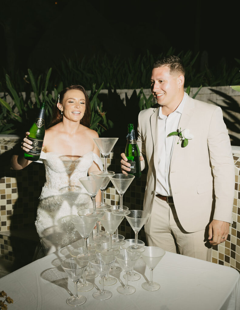 Champagne Tower Wedding Reception at Dreams Playa Mujeres Mexico